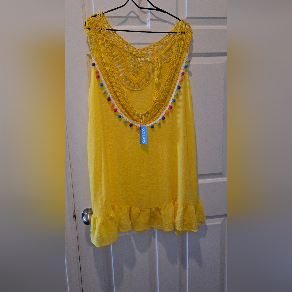 Yellow Ruffled Embellished Tank Top - Picture 3 of 9